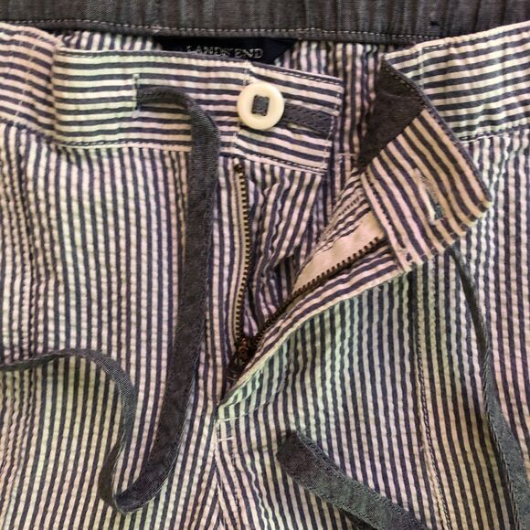 Lands End Seersucker Pants Womens 10 Blue Drawstring Waist Coastal Preppy Comfy - Picture 4 of 13